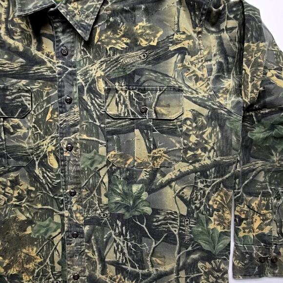 Cabela's Camouflage Button Up Mens L Tall Seclusion 3D Camo Long Sleeve Shirt - Picture 3 of 13